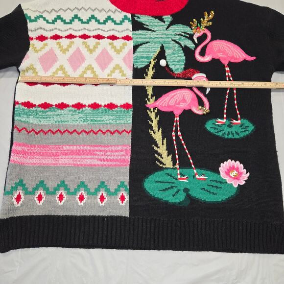 30 degrees Large Christmas Sweater Flamingos Holiday Santa Hat Sequins Party - Picture 10 of 13